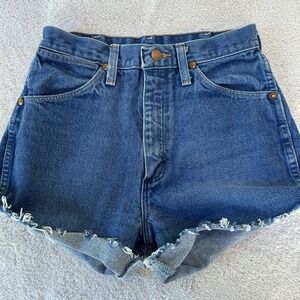 Wrangler Denim Jean Shorts Size 26 Cut Offs Fringe High Rise Rodeo Festival